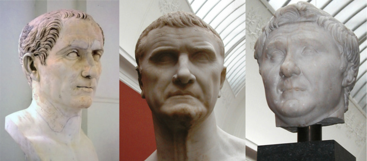 Caesar, Crassus, and Pompey, the members of the political alliance.